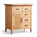 Cômoda de madeira de pinho natural com seis gavetas e prateleira 80 x 45 x 90cm