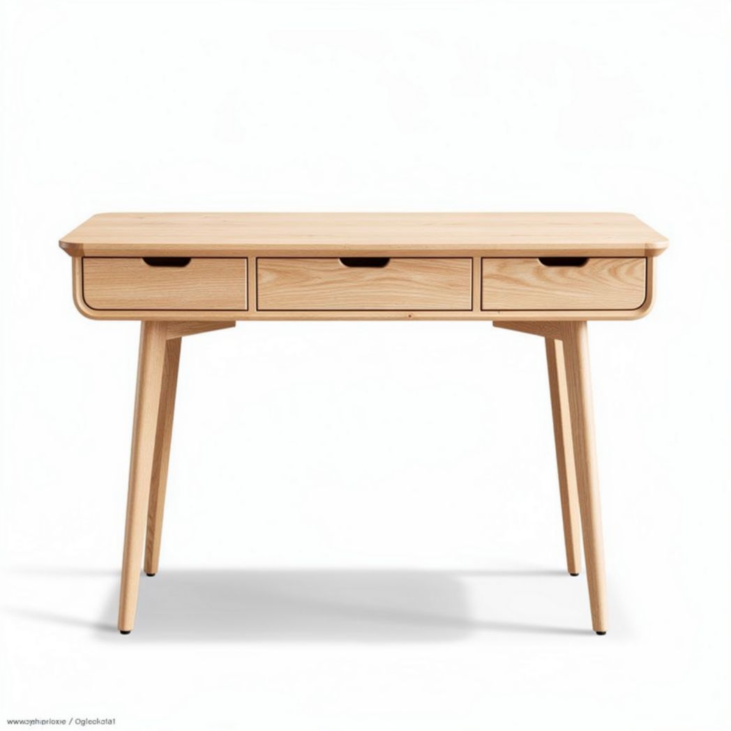 Mesa de escritório em madeira de faia natural com três gavetas 120 x 60 x 75cm