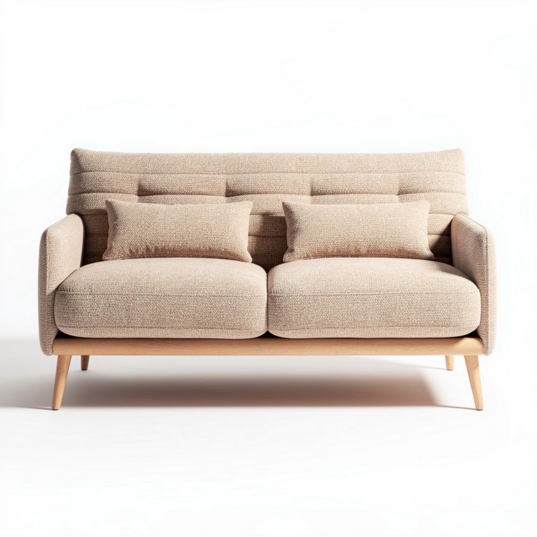 Sofá de tecido beige com dois almofadas 180 x 85 x 90cm madeira